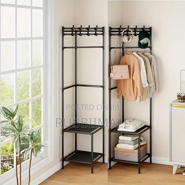 Freestanding Metal Corner Clothes and Storage Rack (190x48cm) - 1