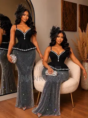 Luxury Crystal Beaded Peplum Long Glitter Dress