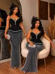 Luxury Crystal Beaded Peplum Long Glitter Dress - 1