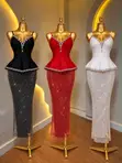 Luxury Crystal Beaded Peplum Long Glitter Dress - 2