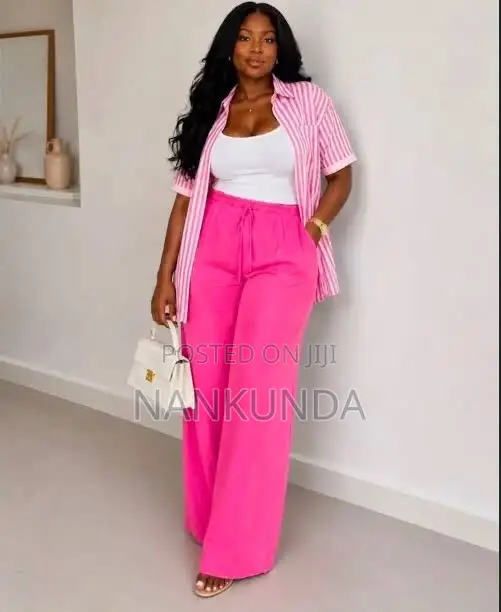 Ladies Linen 3-Piece Set - Wide Leg Pants - 1
