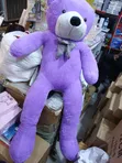 Human-Sized Purple Teddy Bear with Plaid Bow Tie - 1