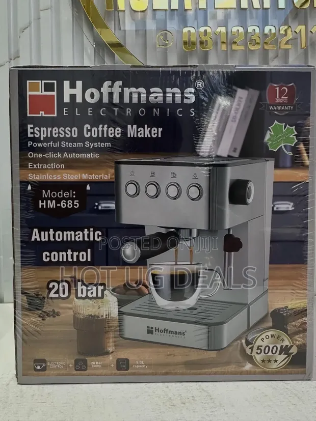 Hoffmans Espresso Coffee Maker - 20 Bar, 1500W, 1.8L - 1