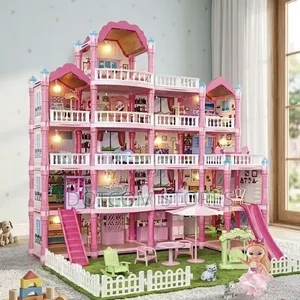 Pink Princess Castle Villa DIY Dollhouse Playset