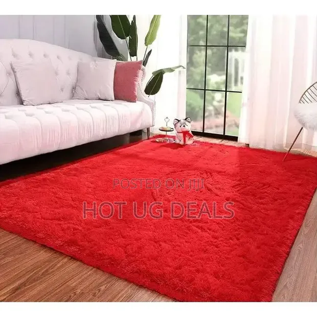 Large Fluffy Soft Center Carpet - Red - 1