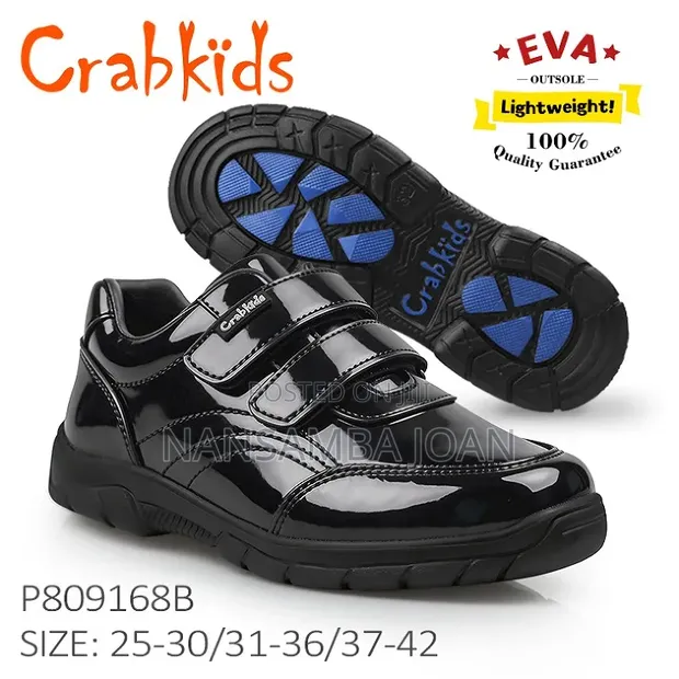 Crab Kids Shinny School Shoes - Black - 1