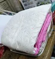 Quilted Cotton Bedspread with Floral Embroidery - 1