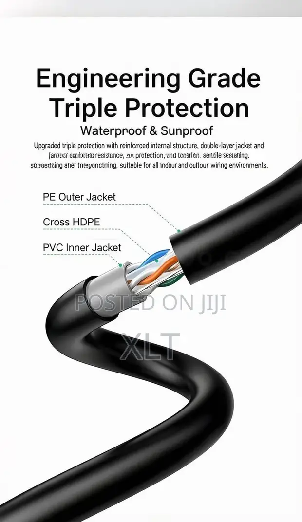 XLT Cat 6 Outdoor UTP Cable, 23 AWG, Double-Sheathed, 100m - 1