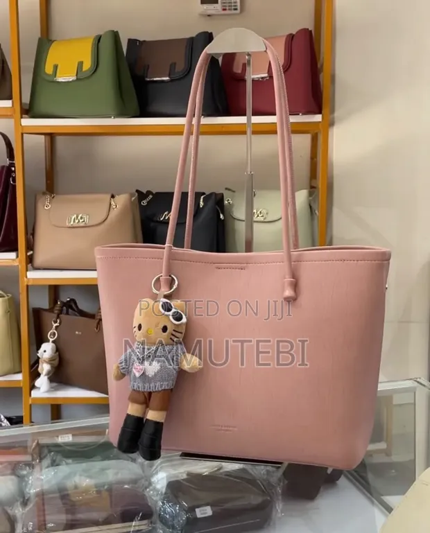 Cocy Leather Office Tote Bag with Teddy Bear Charm - 1