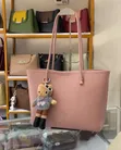 Cocy Leather Office Tote Bag with Teddy Bear Charm - 1