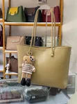 Cocy Leather Office Tote Bag with Teddy Bear Charm - 2