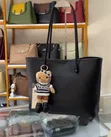 Cocy Leather Office Tote Bag with Teddy Bear Charm - 3