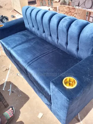 Blue 3-Seater Sofa with Cupholders