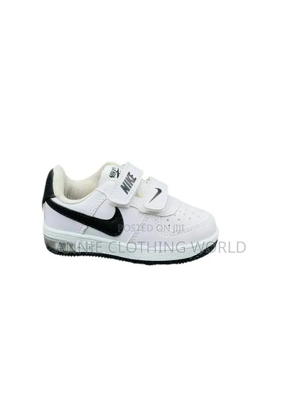 Nike Kids' Sneakers - White/Black Swoosh, Lace + Velcro, Sizes 30-35 - 1