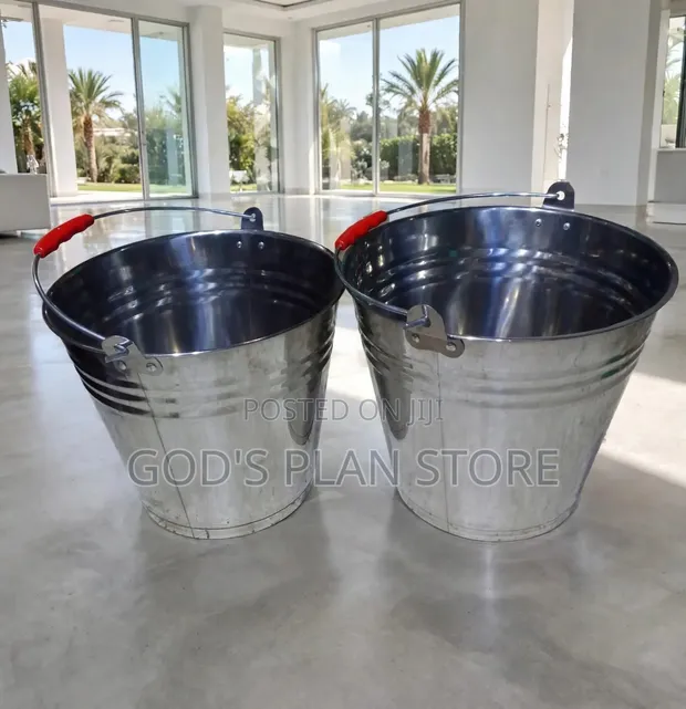 10 Litre Red Grip Handle Stainless Steel Buckets - 1