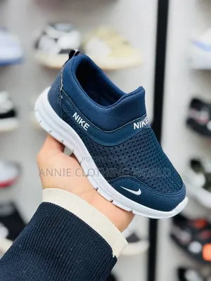 Boys Navy Blue Mesh Sneakers - Slip-On, White Sole