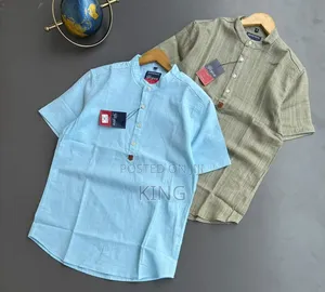 Short Linen Shirt with Band/Mandarin Collar