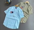 Short Linen Shirt with Band/Mandarin Collar - 1