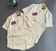 Short Linen Shirt with Band/Mandarin Collar - 2
