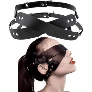 Black Faux Leather Blindfold Costume Harness Mask