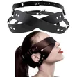 Black Faux Leather Blindfold Costume Harness Mask - 1
