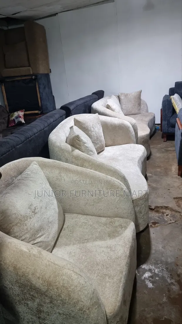 Modern Bean Sofa in Soft Grey Fabric - 1