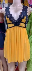 Andacava Yellow & Black Lace Trim Nightwear - 1
