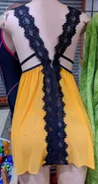 Andacava Yellow & Black Lace Trim Nightwear - 2
