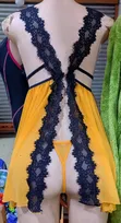 Andacava Yellow & Black Lace Trim Nightwear - 3
