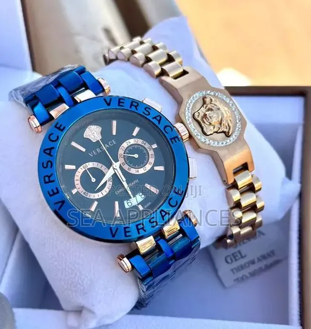 Versace Blue & Gold Metal Bangle - 1