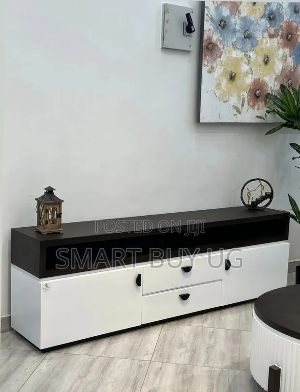 White 5ft Wooden TV Stand with Drawers and LED Lights - 1