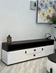 White 5ft Wooden TV Stand with Drawers and LED Lights - 1