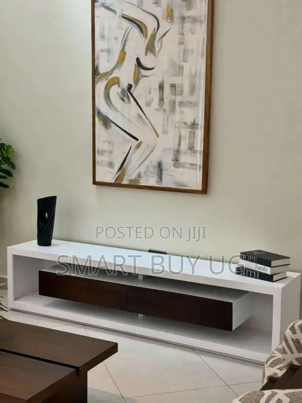 Brand New White 5ft Wooden TV Stand with Drawers & LED Lights - 1