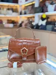 Brown Crocodile-Embossed Faux-Leather Handbag Set - 1
