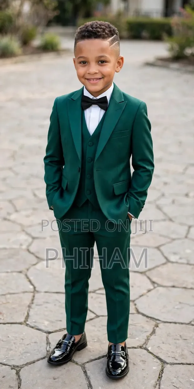Boys Forest Green 5-Piece Suit - 1