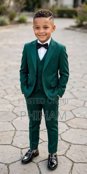 Boys Forest Green 5-Piece Suit
