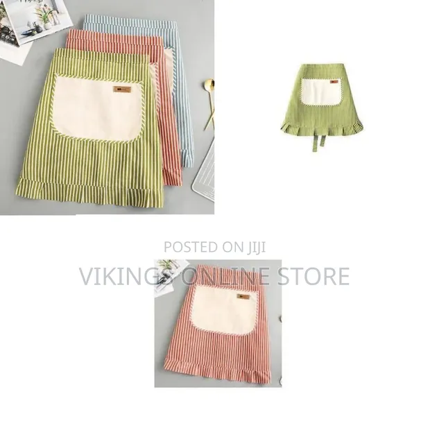 Half-Length Zipper Large Pocket Kitchen Cooking Apron - Striped - 1