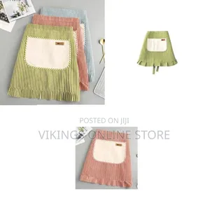 Half-Length Zipper Large Pocket Kitchen Cooking Apron - Striped