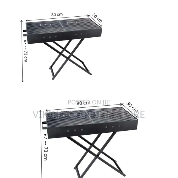 Portable Rectangular Charcoal BBQ Grill with X-Shaped Folding Stand - 1