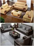 Butterfly Cream Leather 5-Seater Sofas - 2