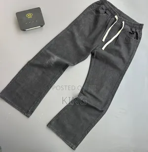 Men's Dark-Wash/Black Vintage Straight-Fit & Baggy Denim Jeans