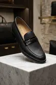 Men's John Foster Classic Black Textured Leather Loafers - 1