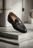 Men's John Foster Classic Black Textured Leather Loafers - 2