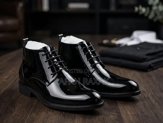 Men's Classic Black Patent Leather Ankle Boots - 1