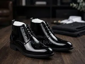 Men's Classic Black Patent Leather Ankle Boots