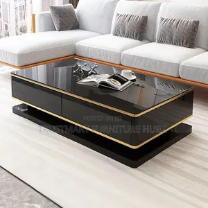 Center Table with Hardwood Timber and Glass Top
