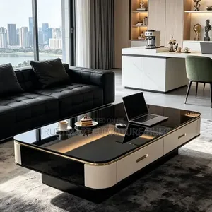 Rectangular Coffee Table with Storage - Modern Black & White