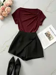Women's Olive Green Asymmetric Neck Top - 1