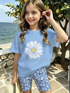 Girls' Summer Daisy Outfit - Blue T-Shirt & Shorts (3-5Y)