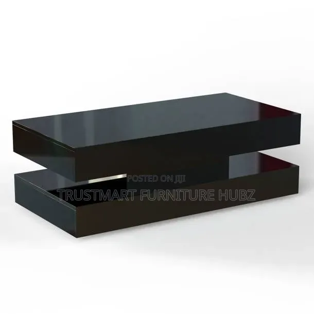 Black Coffee Rectangular Table with Modern Tempered Glass Top - 1